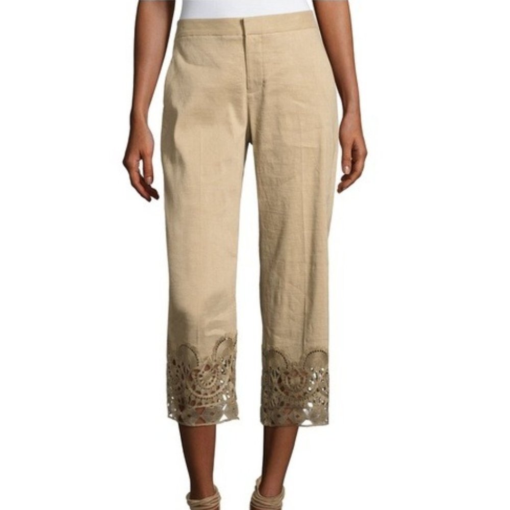 Kobi Halperin Oriana Lace-Hem Linen-Blend Pants